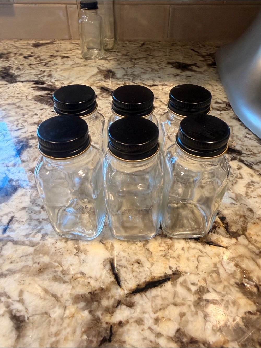 Glass Shot 2oz jars with Black Screw Lids - Set of 6